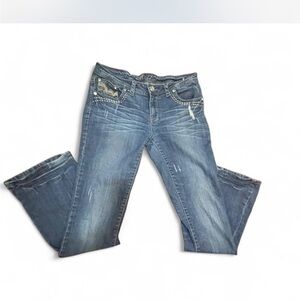 LA Idol Women's Y2K Mcbling acid wash flares Blue Jeans